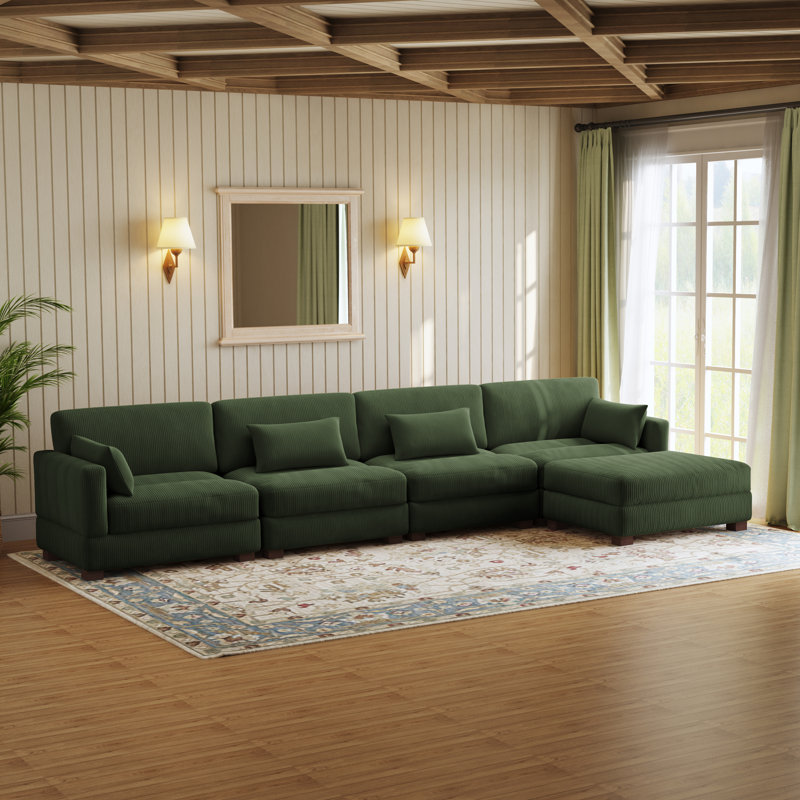 Canapé modulaire Maelina, H 30,7 po x l 161,4 po x P 68,1 po, Velours côtelé vert
