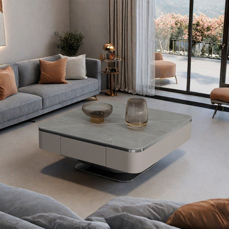 Table basse Italian, Gris foncé, H 15,4 po x L 35,4 po x l 35,4 po, Gris