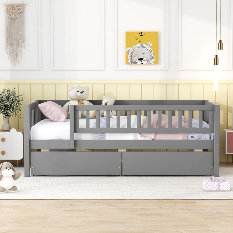 Daybed Wood Bed With Two Drawers, Gray, Twin