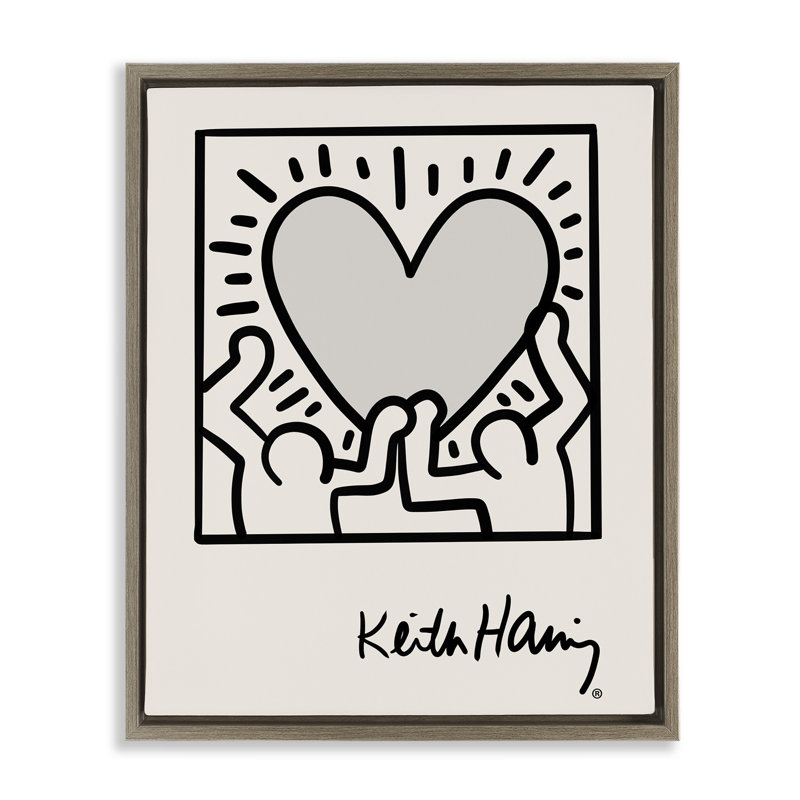 Symbole classique du cœur Keith Haring, H 31 po x l 25 po, Cadre flottant orme Montalcino