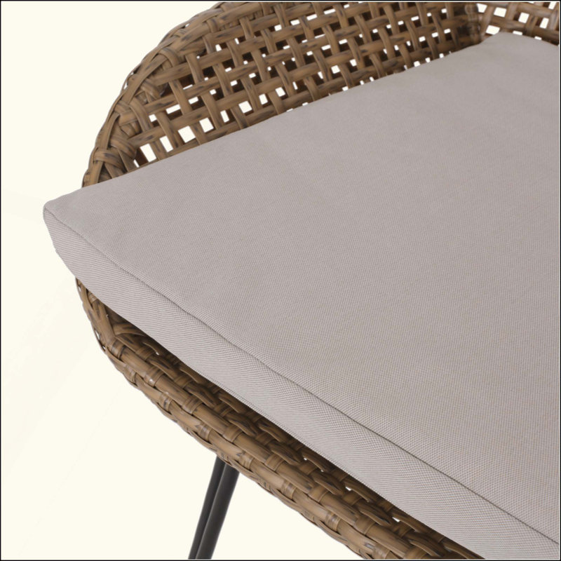 Tabourets de bar d'extérieur à dossier bas en osier et en fer, avec coussin (ensemble de 2)