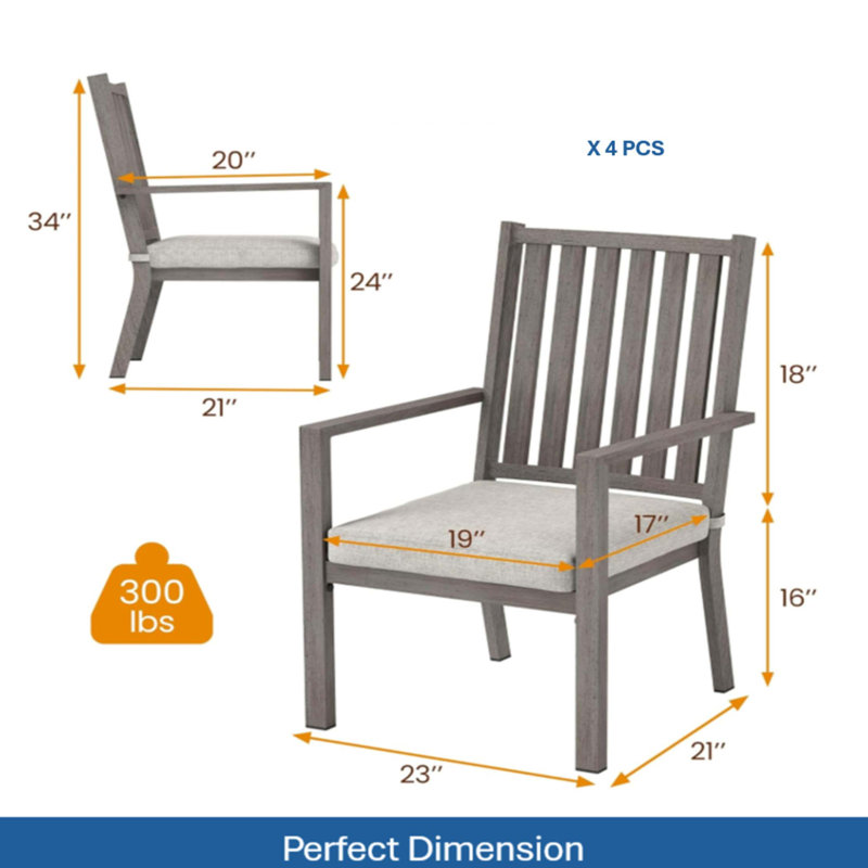 Chaises de patio en aluminium toutes saisons de qualité supérieure avec coussins moelleux, 4