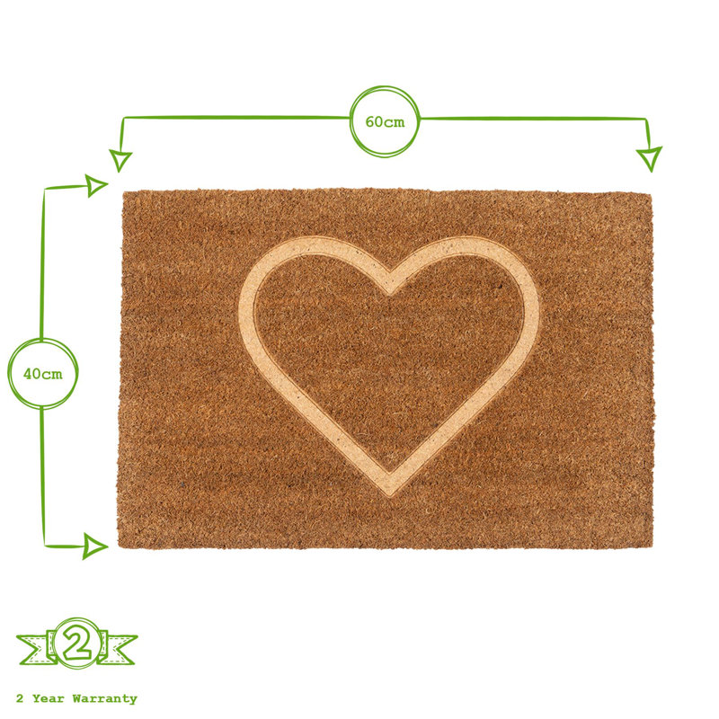 Nicola Spring - Coir Door Mats - 60 x 40cm - Embossed Heart, 1