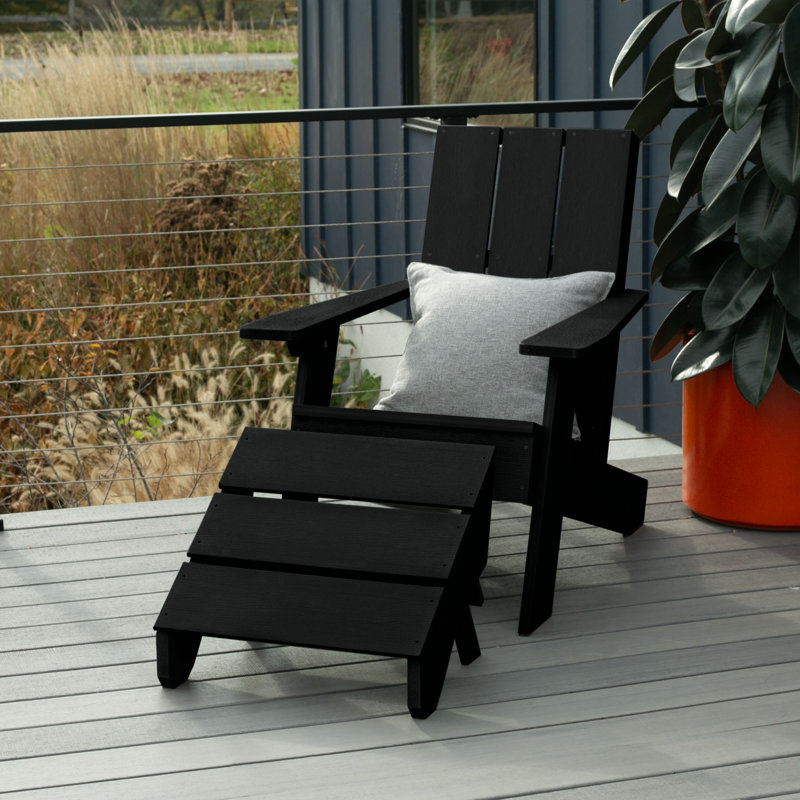 Byrnes Outdoor Adirondack Chair With Ottoman, Black
