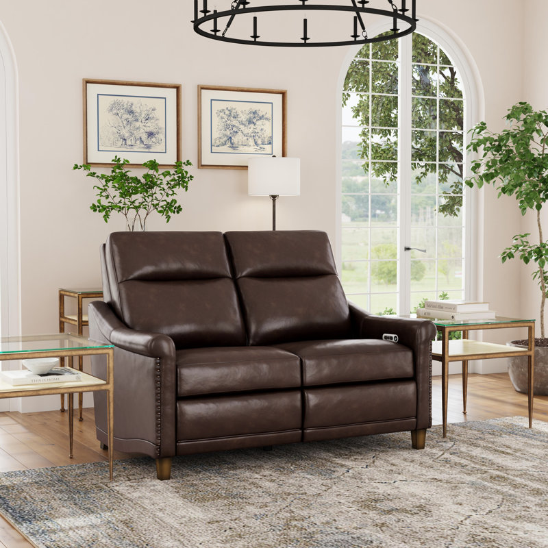 Causeuse inclinable électrique en cuir Elizabeth, Cuir véritable brun