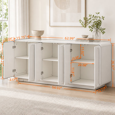 6 Door Sideboard Cabinet, Curved Textured Cabinet Doors, Wooden Storage Buffet Credenza with Adjustable Shelves, Large Capacity Side Cabinet