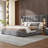 King Size Upholstered Bed Frame,With Wall Sconce And USB Port, Wide Headboard, Velvet, Gray