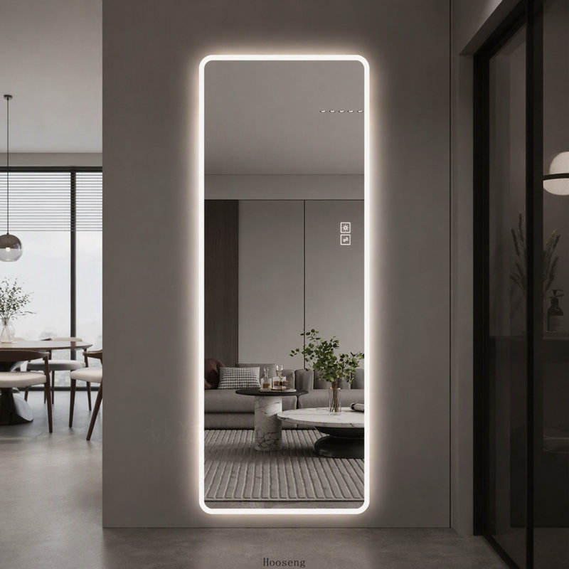 Miroir mural pleine longueur 63 po x 24 po à DEL, éclairage à intensité variable 3 couleurs, incassable, fonction mémoire, à brancher ou câblé pour la chambre à coucher
