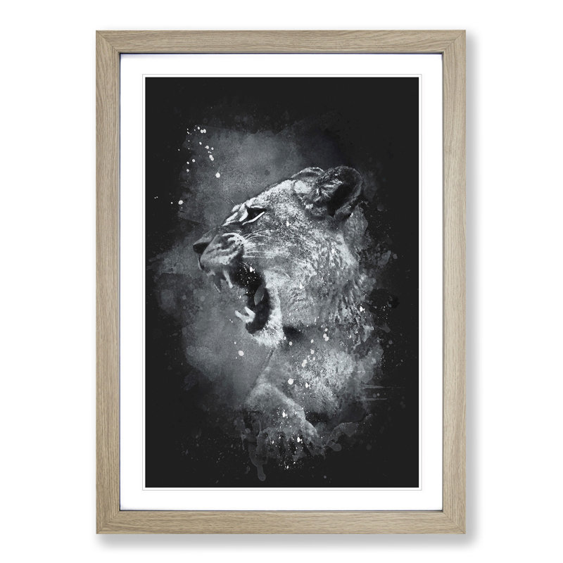 Fierce Lioness - Picture Frame Painting Print, Oak Framed, 63cm H x 45cm W x 2cm D