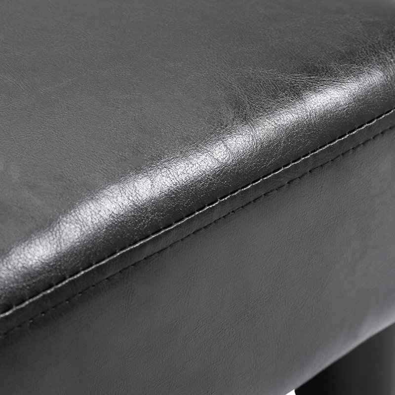 Ottoman Foot Rest Small Foot Stool with Faux Leather Upholstery Rectangular Ottoman Footrest, Black Faux Leather