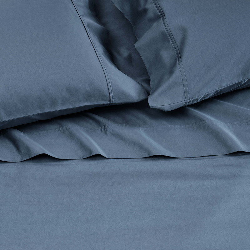 Ensemble de draps en coton Apus, Ensemble de draps pour très grand lit avec 2 taie, Bleu denim, Convient jusqu'à 15 po