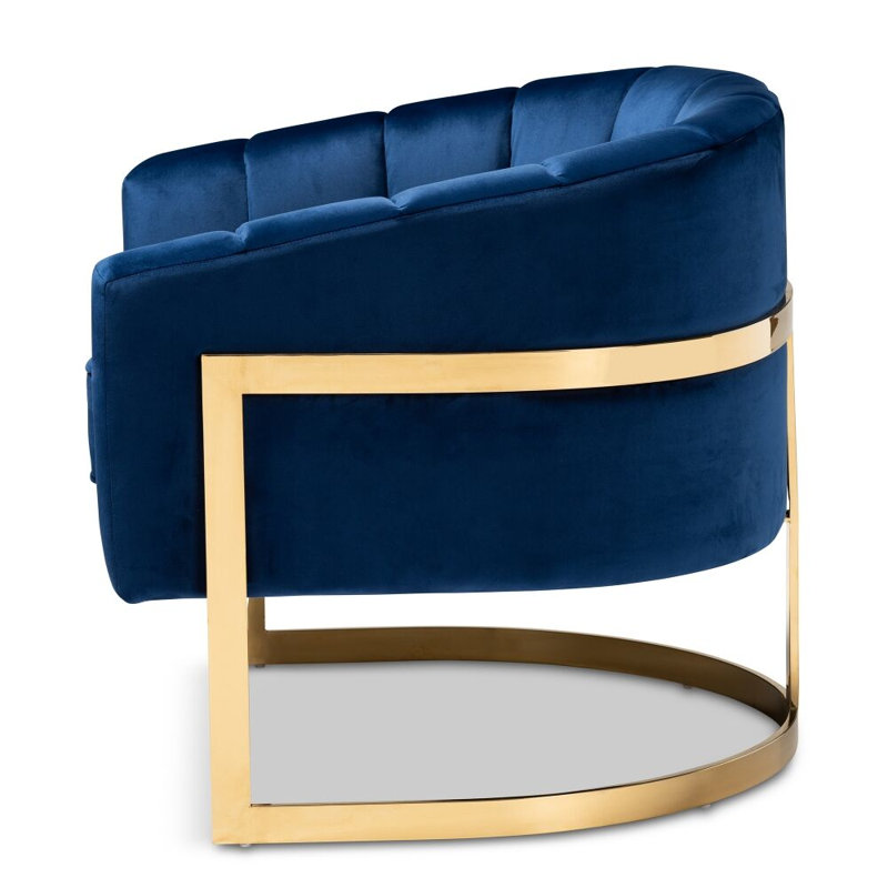 Chaise contemporaine en velours bleu royal avec cadre doré Baxton Studio H 29,1 po