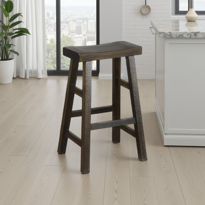 Ensemble de 2 tabourets de bar Flint, siège selle, acajou brun foncé vieilli