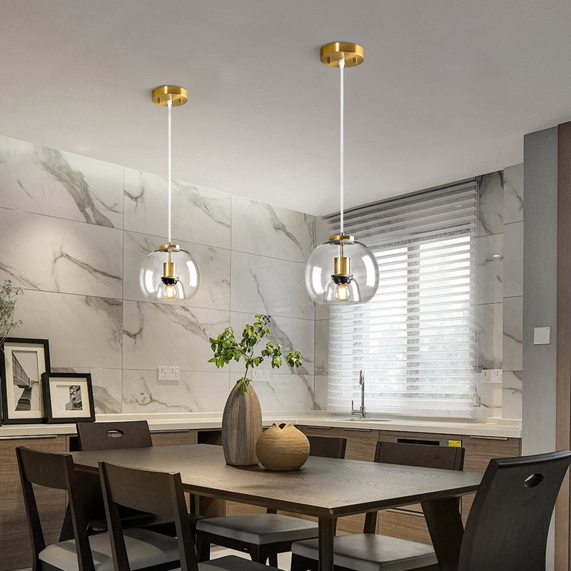 Luminaire suspendu en verre pour îlot de cuisine Figen, Transparent, Doré, Paquet de 2