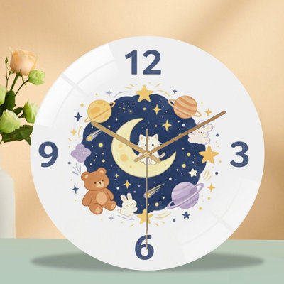 Horloge murale silencieuse en verre trempé de 30 cm, « Horloge Chat Lune Étoiles », sans tic-tac, fonctionne avec des piles AA (non incluses), décoration artistique pour la maison