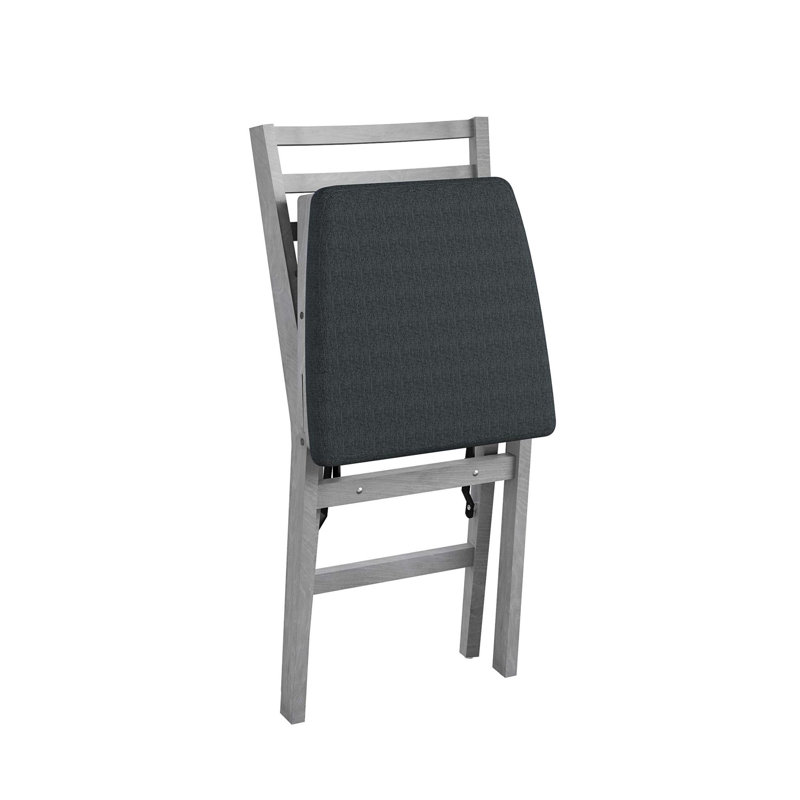Gray Armless Wood Folding Chairs with Fabric Seat, Set of 2