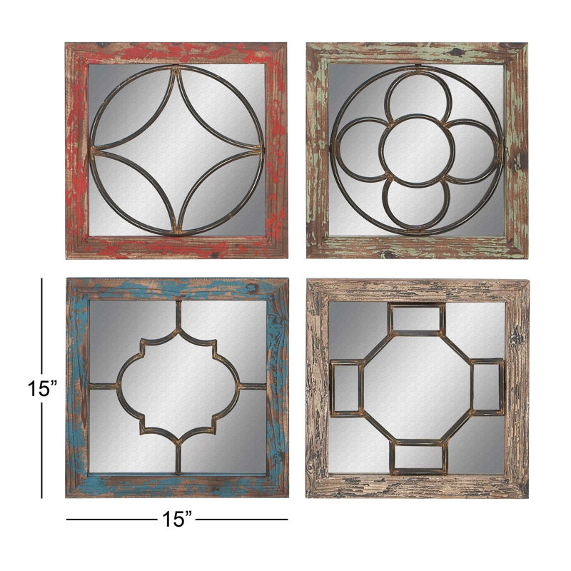 Ensemble de 4 décorations murales en bois et métal