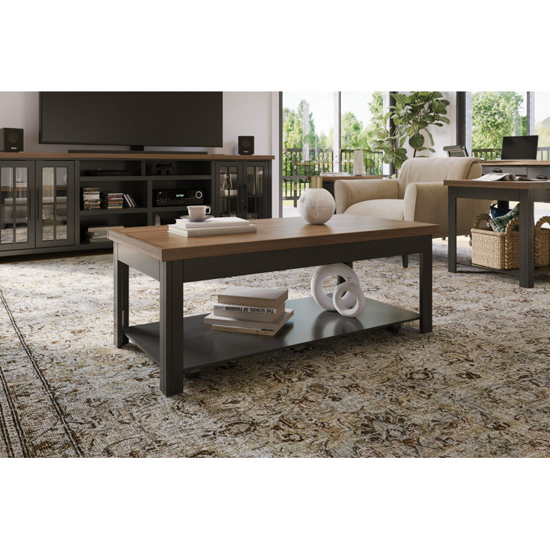 Table basse 48 po, aucun assemblage requis, Naturel/noir
