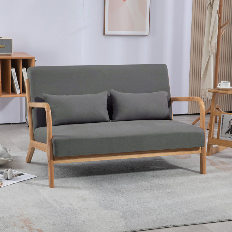 Leisure Chair With Solid Wood Armrest And Feet, Mid-Century Modern Accent Sofa,2 Seat