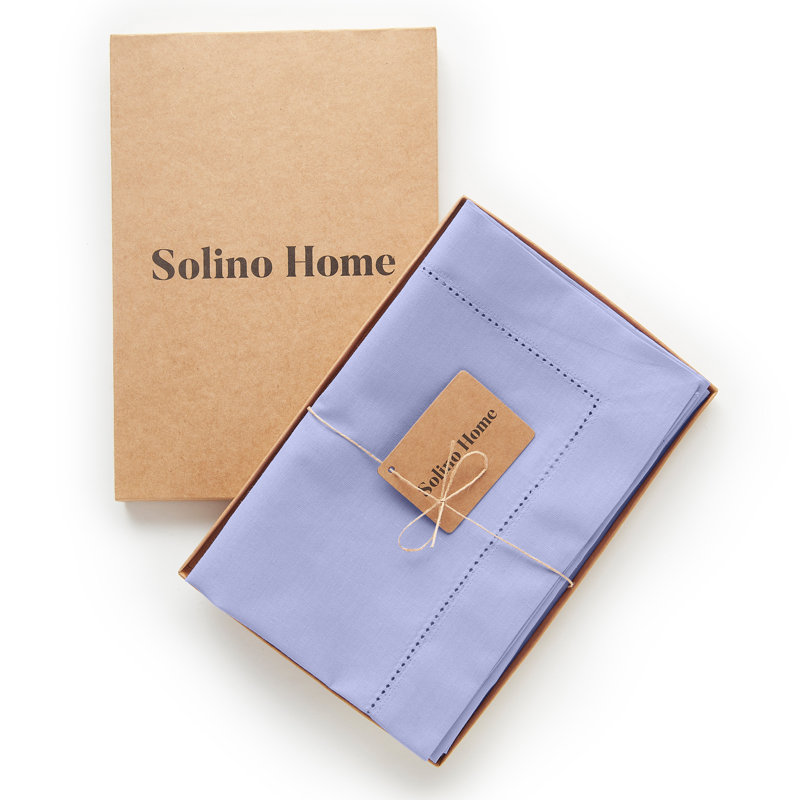 Cotton Linen Hemstitch Dinner Napkins, Light Blue