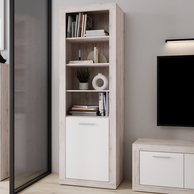 Ceridwen 59cm Bookcase with Cupboard in Sand Oak and White