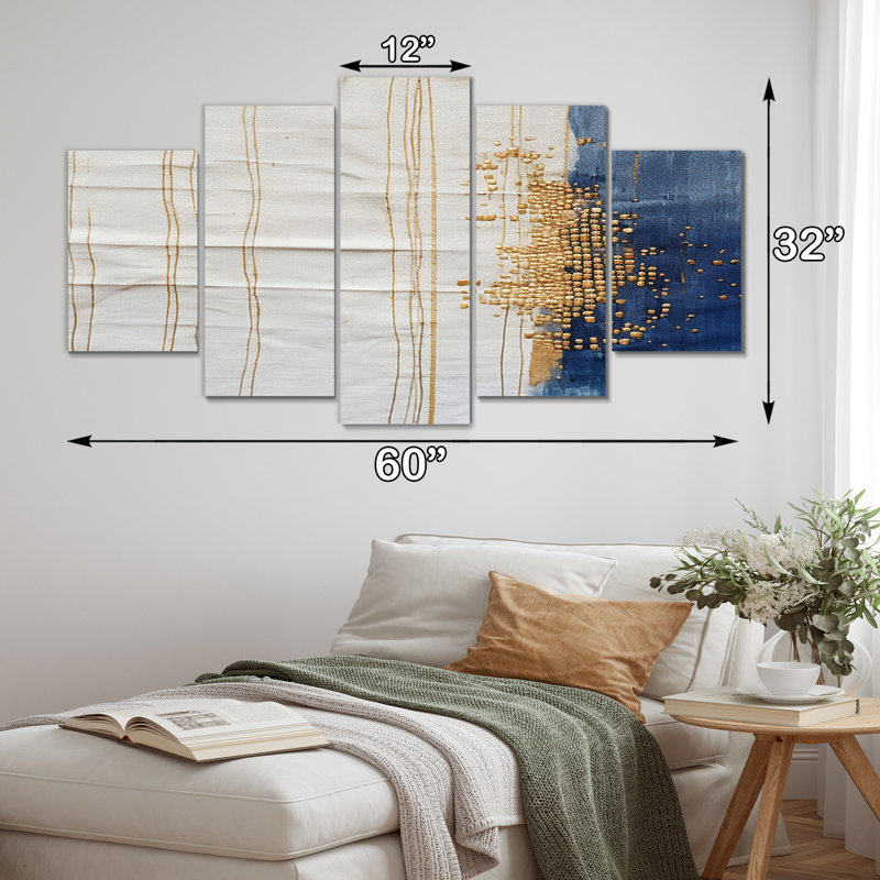 «A Touch of Gold And Kings Blue I», reproduction d'art abstrait - 5 panneaux