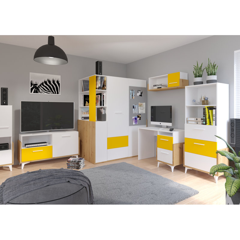 Mazzeo Writing Desk, 76cm H x 105cm W x 57cm D, Yellow, Right