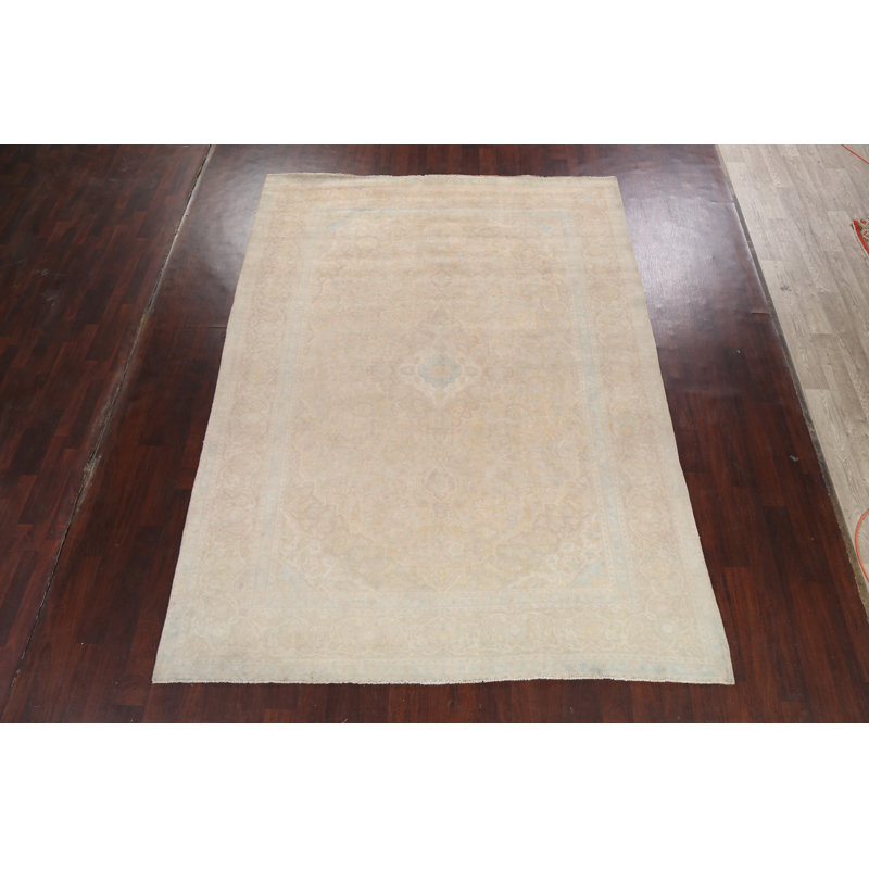 Tapis beige en laine noué à la main de conception unique 8 pi x 10 pi 8 po