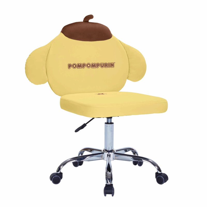 Impressions Vanity Pompompurin 360 Degree Swivel Vanity Chair For Bedroom, Armless Makeup Desk Chair With 5 Soft Rolling Wheels, Adjustable Seat Height, Metal Base, And Comfy Polyurethane Padded Seat