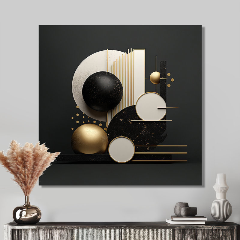 Zen Spheres Balance or et noir - décoration murale géométrique, Métal métal, 36" H x 36" W x 1.5" D