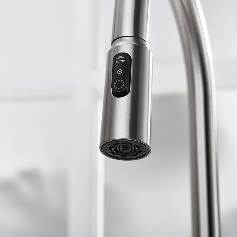 Lefton Pull-down Kitchen Faucet With Temperature Display In Fahrenheit, 3 Water Outlet Modes, Faucet For Kitchen Sink, Brushed Nickel, Kf2501-0