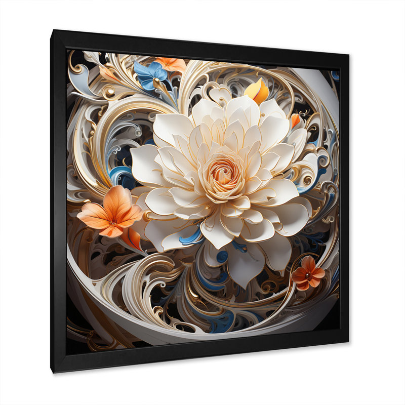 «Electrifiant Vibrant Fractal Flowers», reproduction sur toile, H 24 po x l 24 po x P 1 po, Cadre photo noir simple