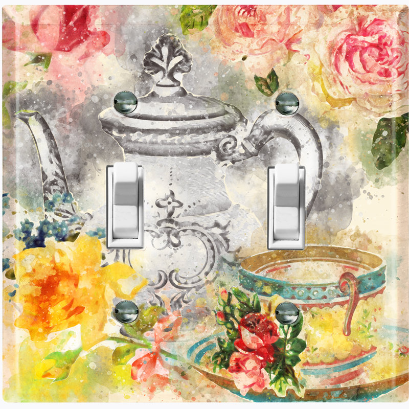 Plaque murale 2 interrupteurs à bascule Flower Tea Pot 1