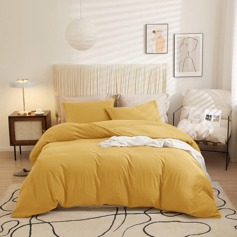 Ultra Soft 3-Piece Dyed Duvet Cover Set With Pillowcases, Ochre, Single Duvet Cover + 2 Standard Pillowcases