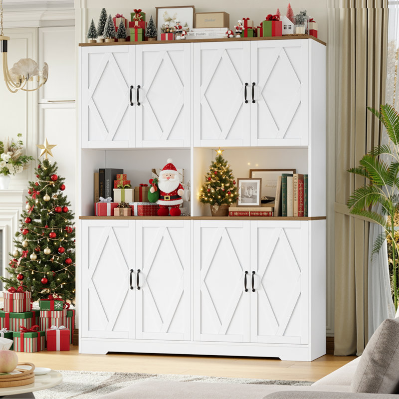 Grand garde-manger 71 "H, armoire à café avec tablette à micro-ondes, Blanc