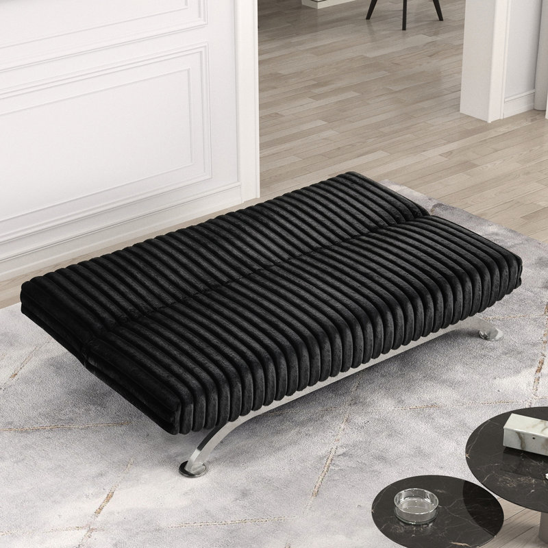 Lit futon avec look contemporain, revêtement en tissu noir, pieds en métal, convertible en lit, structure supplémentaire en bois d'ingénierie, l 71 po x P 33,5 po x H 31 po, 2 sièges se transformant en base de finition, cadre