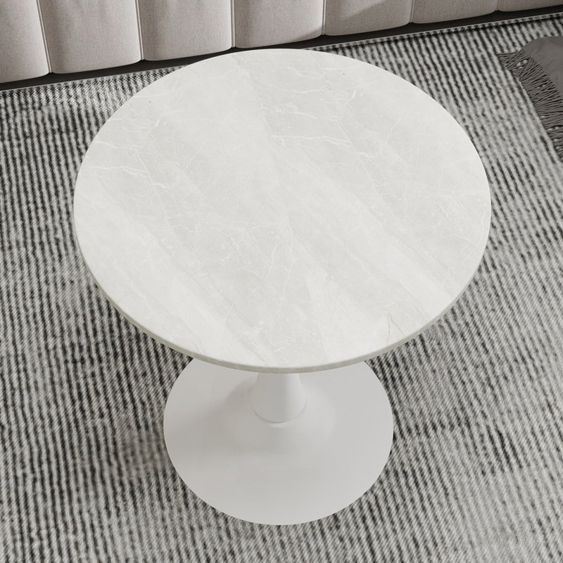 Table basse 27,6 "à effet marbre avec plateau veiné blanc et base piédestal blanche, Off White/White