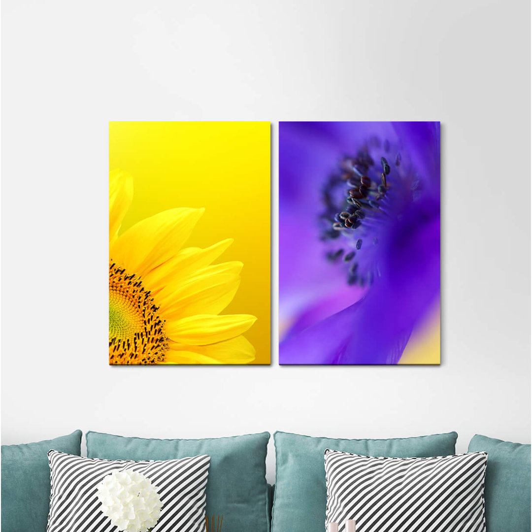 2-tlg. Leinwandbilder-Set - Fotografie „Sunflower Yellow Summer Blue Blossom”