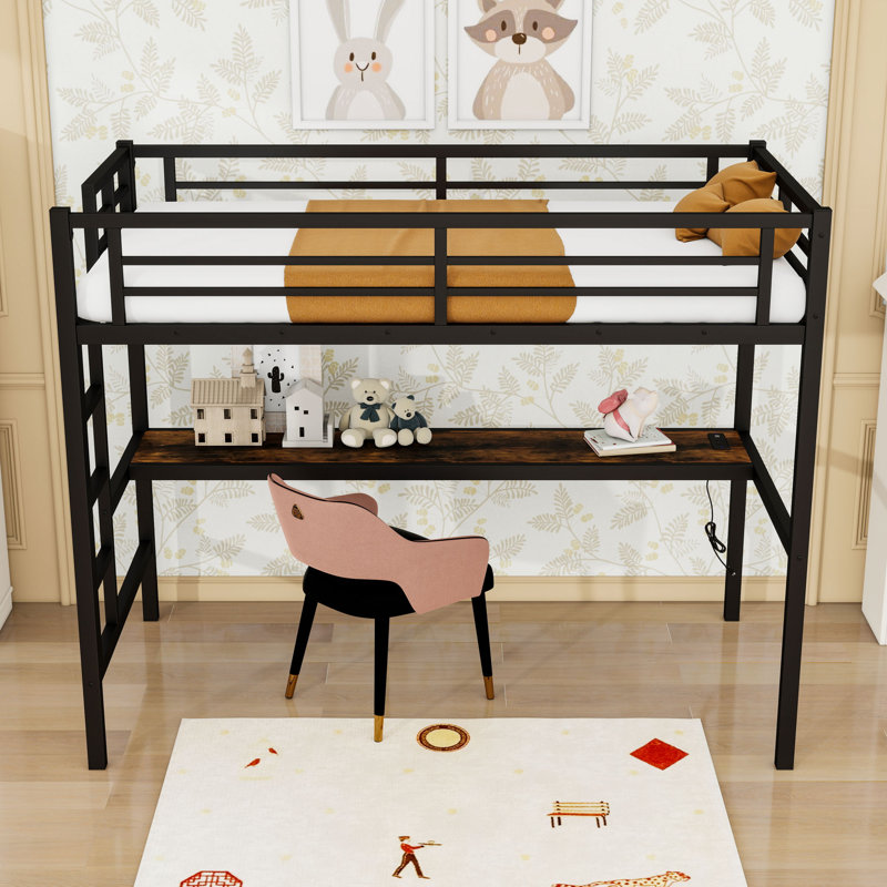 Loft Bed With Desk, USB, And LED Light, Twin XL
