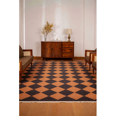 Zayas Hand Woven Flat Weave Kilim Wool Eco-Friendly Area Rugs - Rectangle, Brown Charcoal Color, Contemporary Modern Design, Low Pile Handmade Area Rugs for Living Room, Bed Room