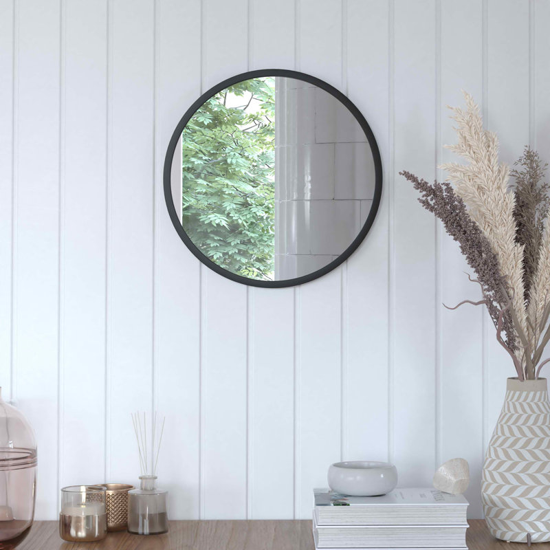 Miroir d'appoint mural incassable Nafne, 16 po x 16 po, Noir