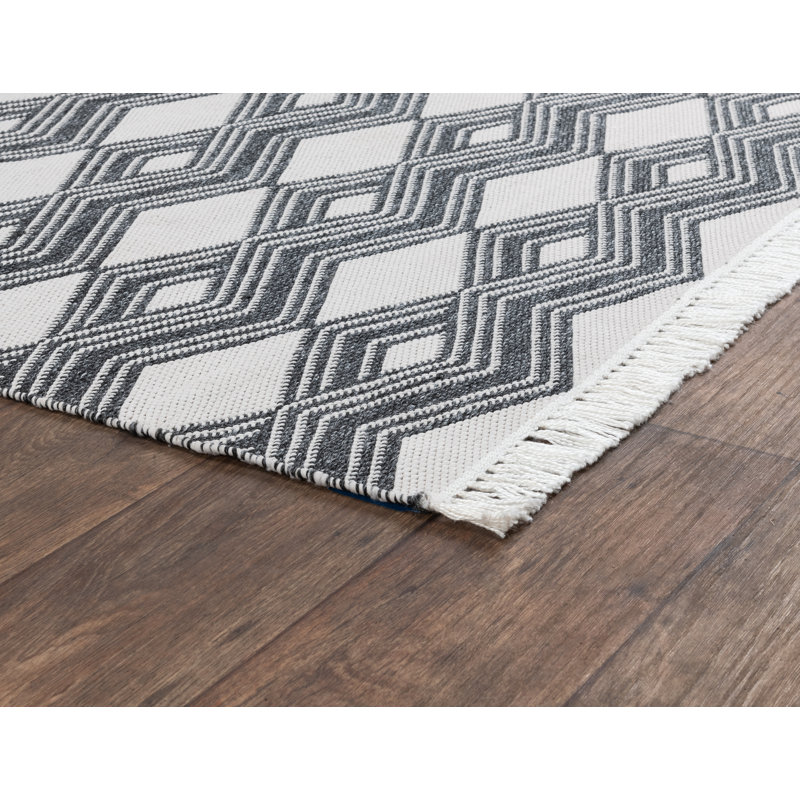 Rectangle Nyx Geometric Machine Tufted Area Rug, Rectangle 5' x 8', Beige/Black