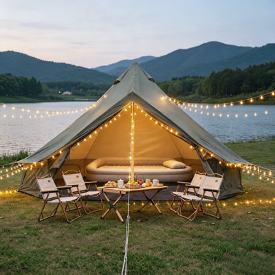 4‑Season Oxford Bell Glamping Tent, Yurt‑Style Hot Camping Tent with Stove Jack, Green Family Outdoor Shelter