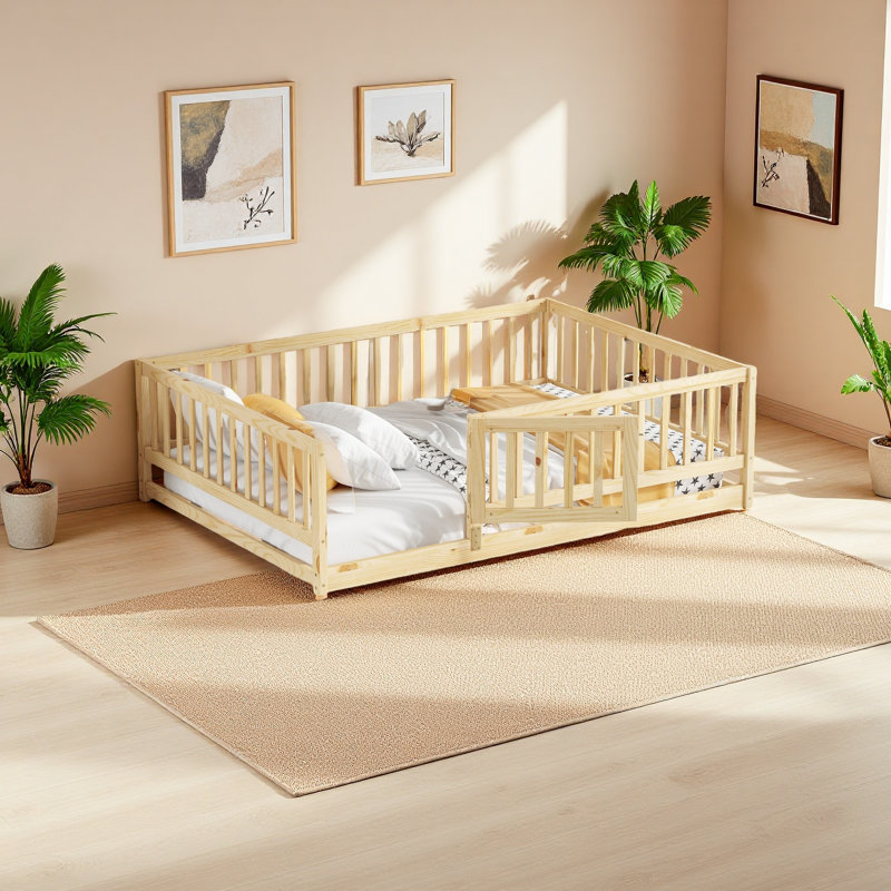 Lit de plancher avec lattes, Naturel, Lit simple