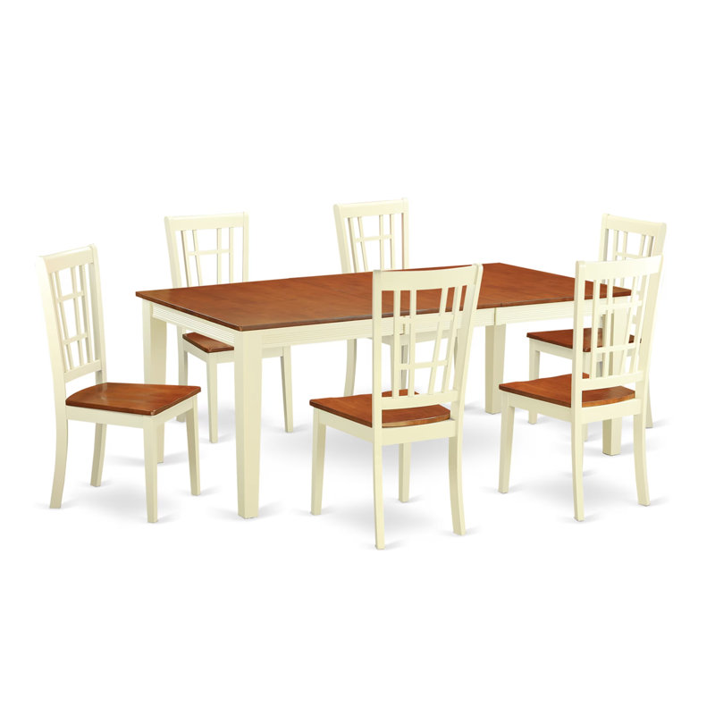 Ensemble de table de salle à manger 7 pièces composé d'une table de salle à manger rectangulaire avec feuille papillon et 6 chaises de salle à manger, babeurre et cerise