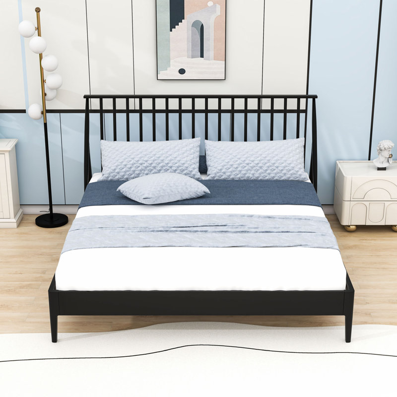Platform Bed Frame with Spindle Headboard, Black, King