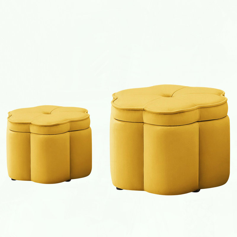 Ensemble de 2 repose-pieds en velours avec rangement, Jaune