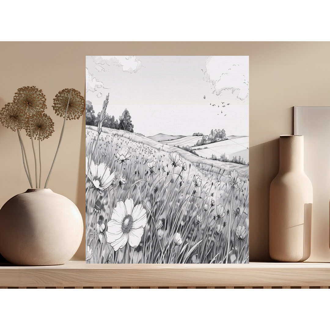 Black White Wildflower Field Wall Art