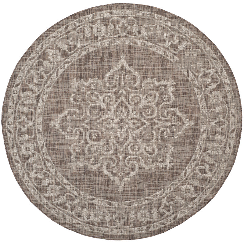 Cinsere Performance Oriental Indoor/Outdoor Area Rug, Round 6'7"