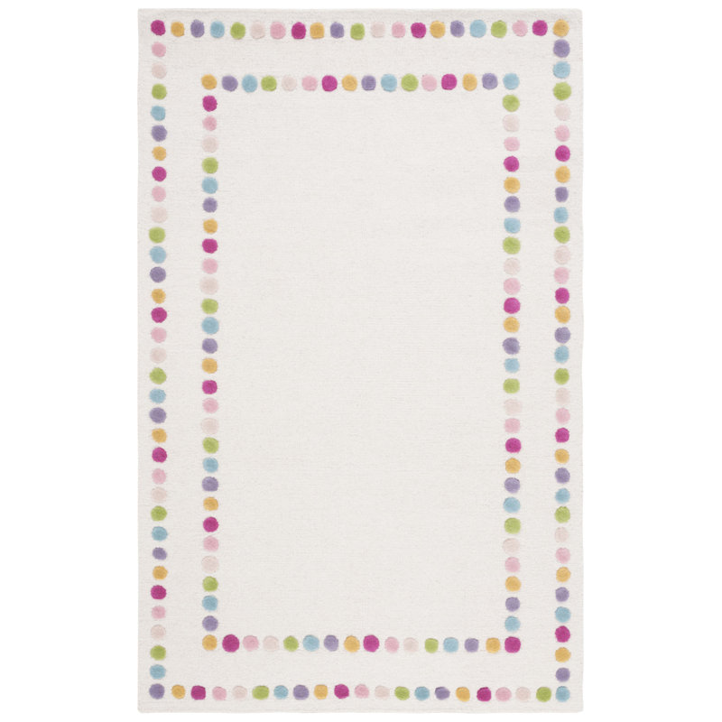 Lowman Polka Dots Hand Tufted Wool/Cotton in Ivory/Pink Area Rug, Rectangle 8' x 10'